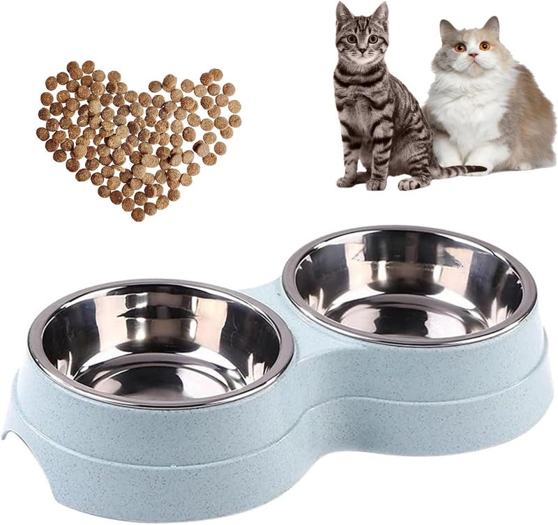 AKEISHE Double Cat Food Bowl -Stainless Steel Bowls with Easy-to-Clean Detachable Design, Non-Slip Base, Pet Feeder for Kittens and Medium Cats (Blue) - Image 1
